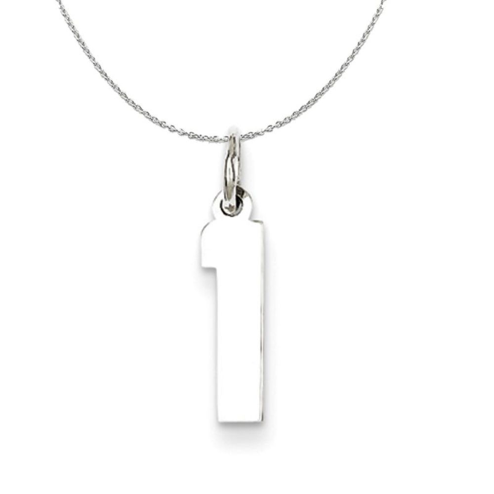 Silver, Athletic Collection, Small Polished Number 1 Necklace - 18 In